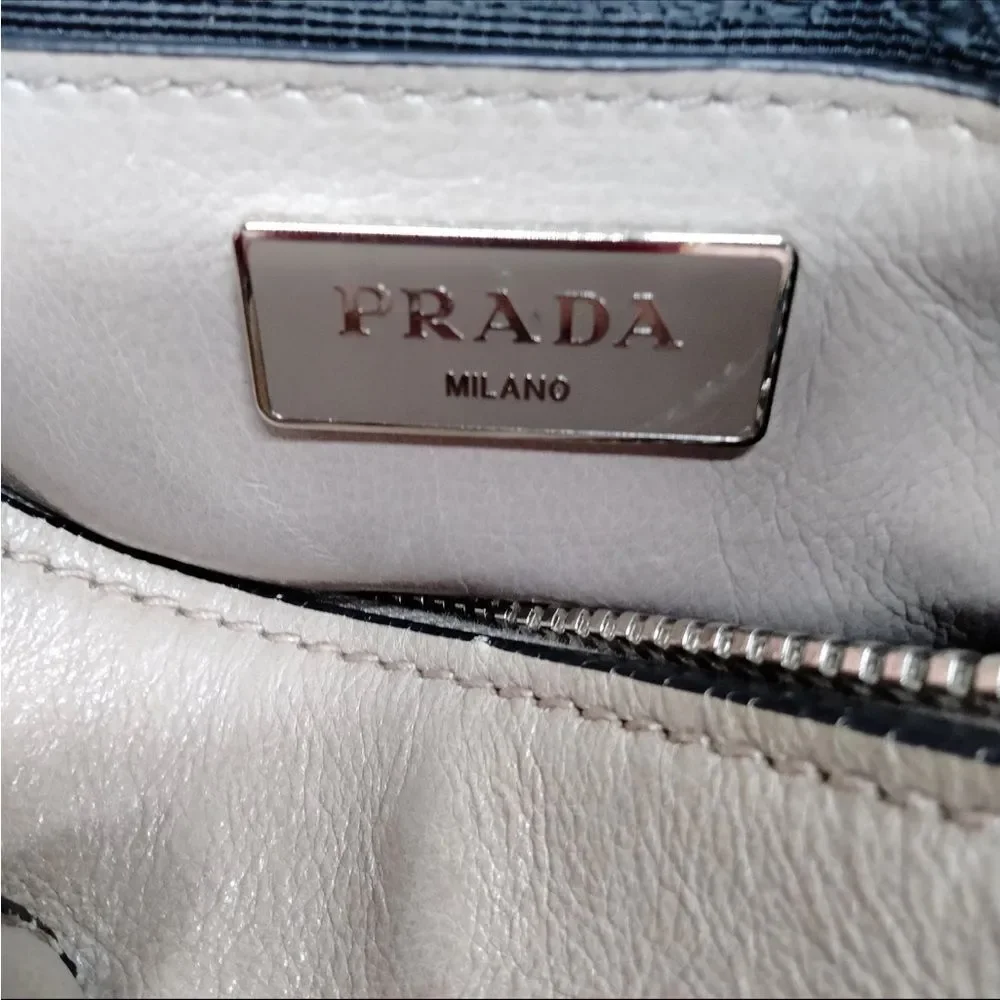 Auth PRADA Glacé Tan Calf Twin Pocket City 2way Tote Bag Satchel w/Strap